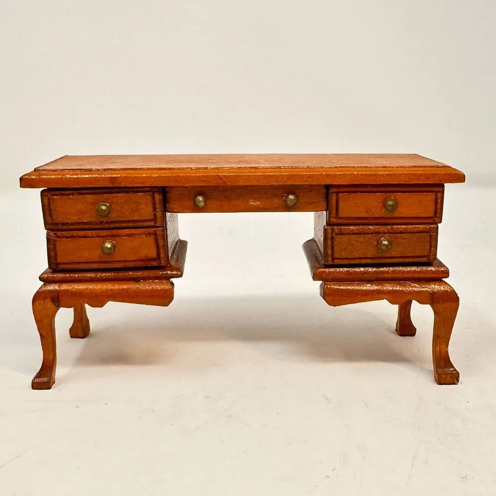 Vintage Miniature Wood Desk 1:12 Scale Dollhouse Executive Office Furniture